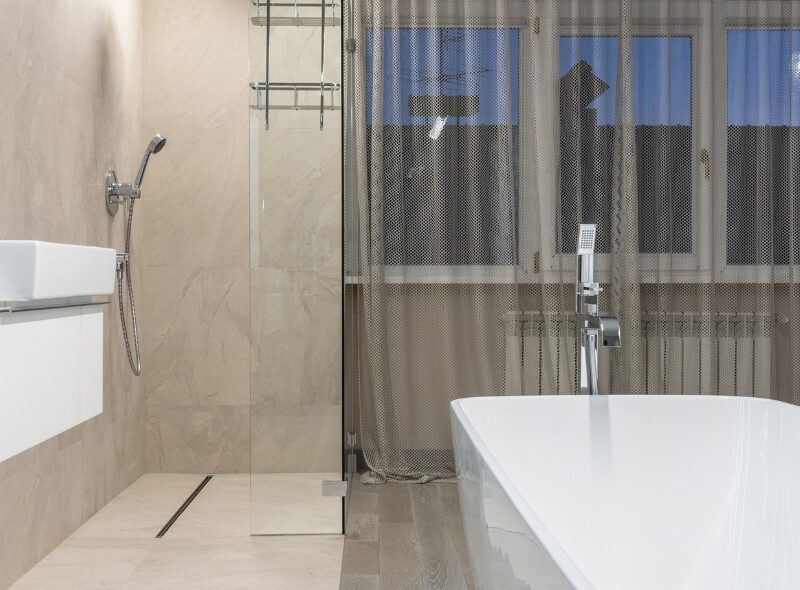 Bright remodeled bathroom interior