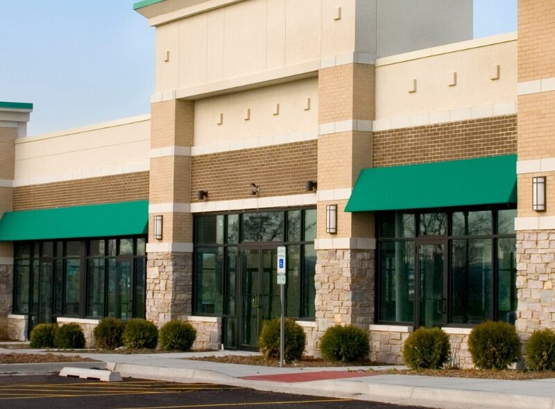 Commercial building with large windows